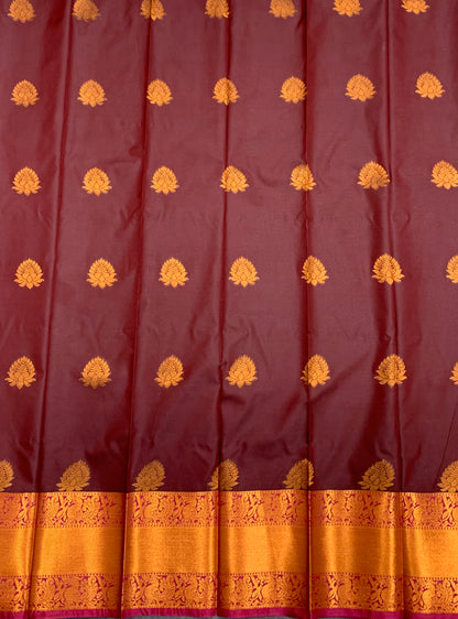 Soft Silk Casual Saree Brown Colour with Copper Zari Border
