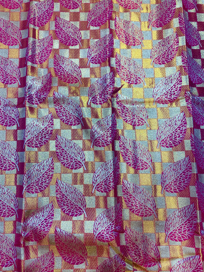 Vegan Silk Saree Pink shade with leaf design