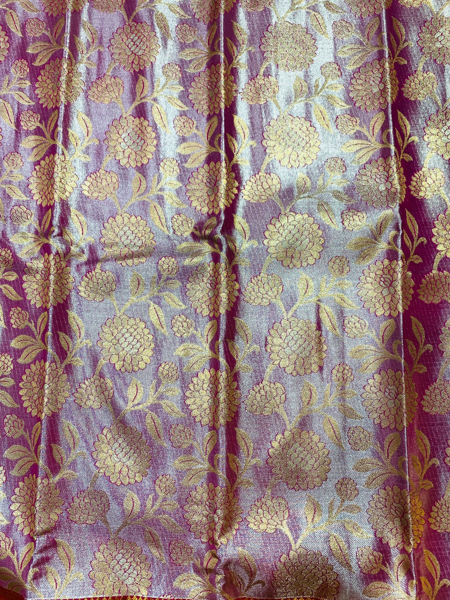 Vegan Silk Saree Golden Purple Colour with large Mango border