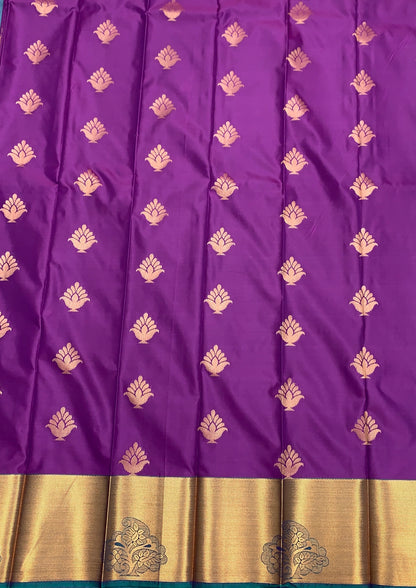 Soft Silk Casual Saree Magenta Colour with Copper Zari Border