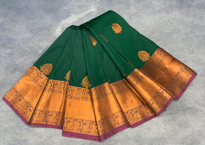 Soft Silk Casual Saree Green Colour with Copper Zari Border