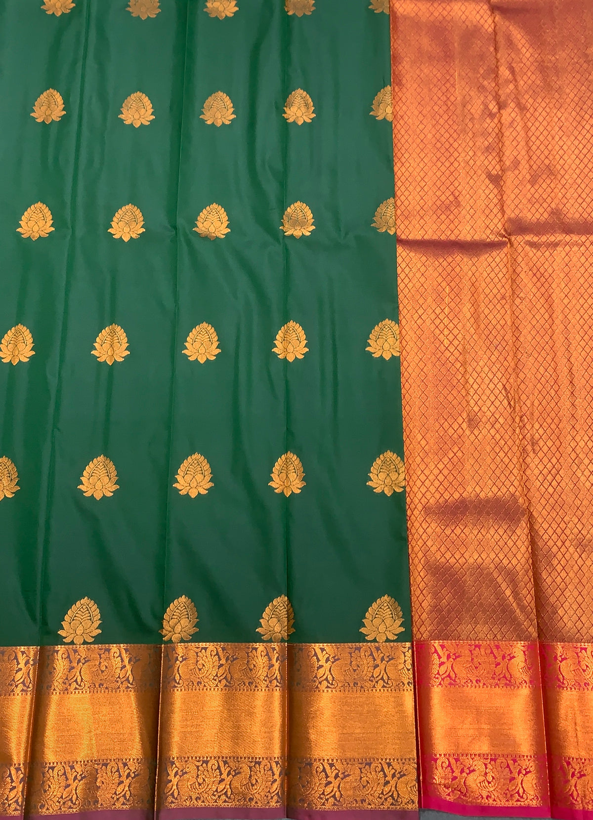 Soft Silk Casual Saree Green Colour with Copper Zari Border