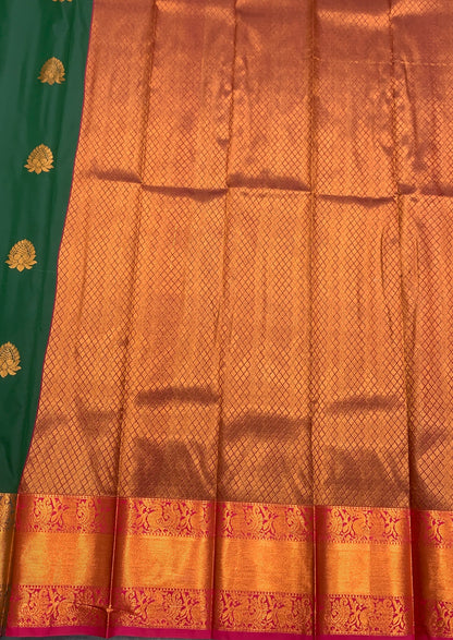 Soft Silk Casual Saree Green Colour with Copper Zari Border