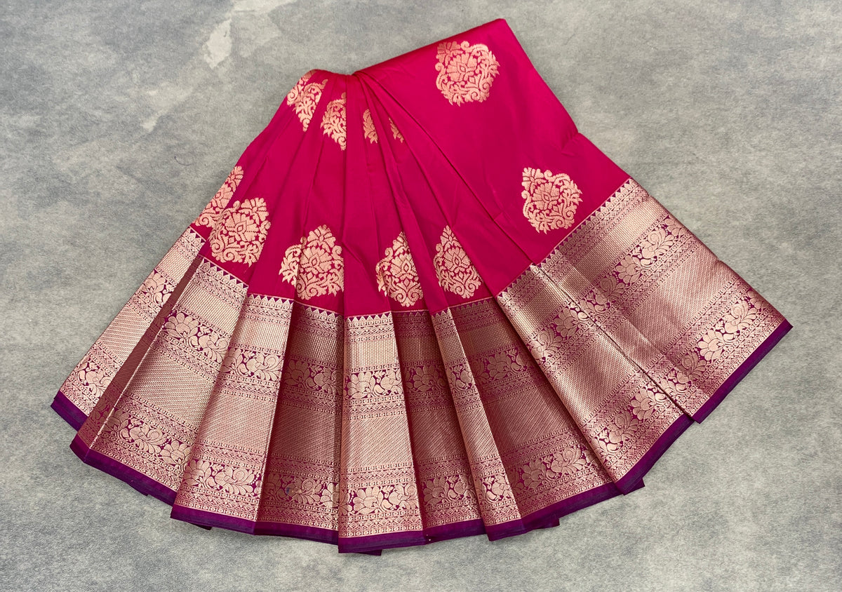 Soft Silk Casual Saree Pink Colour with Copper Zari Border