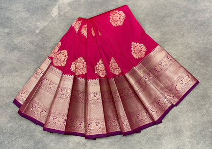 Soft Silk Casual Saree Pink Colour with Copper Zari Border