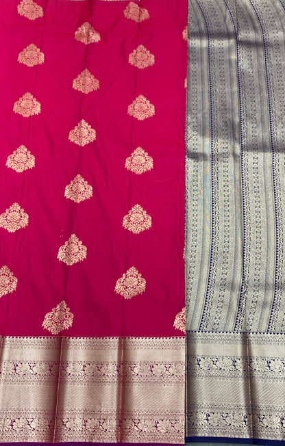 Soft Silk Casual Saree Pink Colour with Copper Zari Border