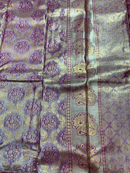 Golden Lavender shade Soft kanchi pattu with Purple and Golden Border