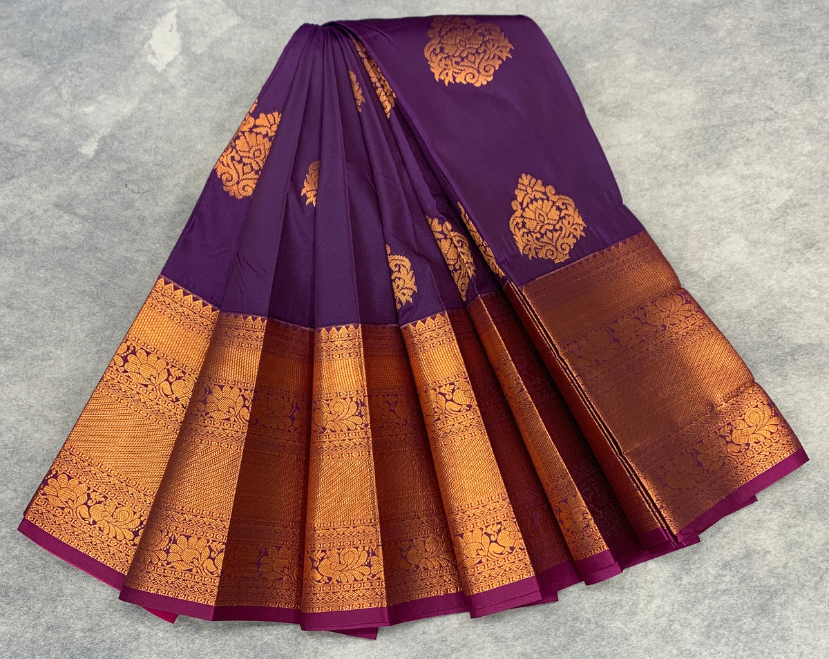 Soft Silk Casual Saree Royal Purple Colour with Copper Zari Border