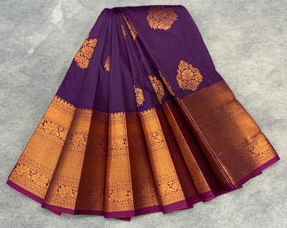 Soft Silk Casual Saree Royal Purple Colour with Copper Zari Border