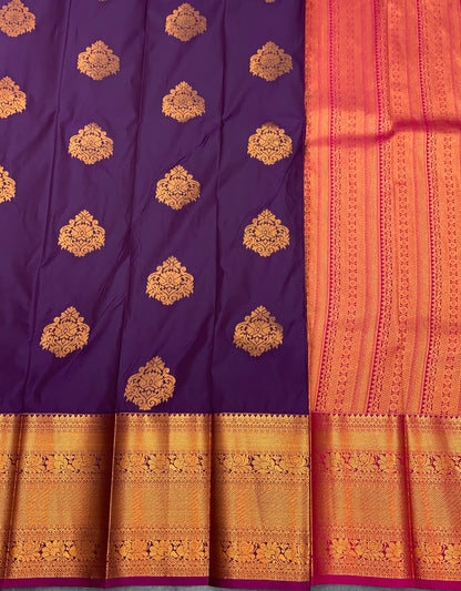 Soft Silk Casual Saree Royal Purple Colour with Copper Zari Border