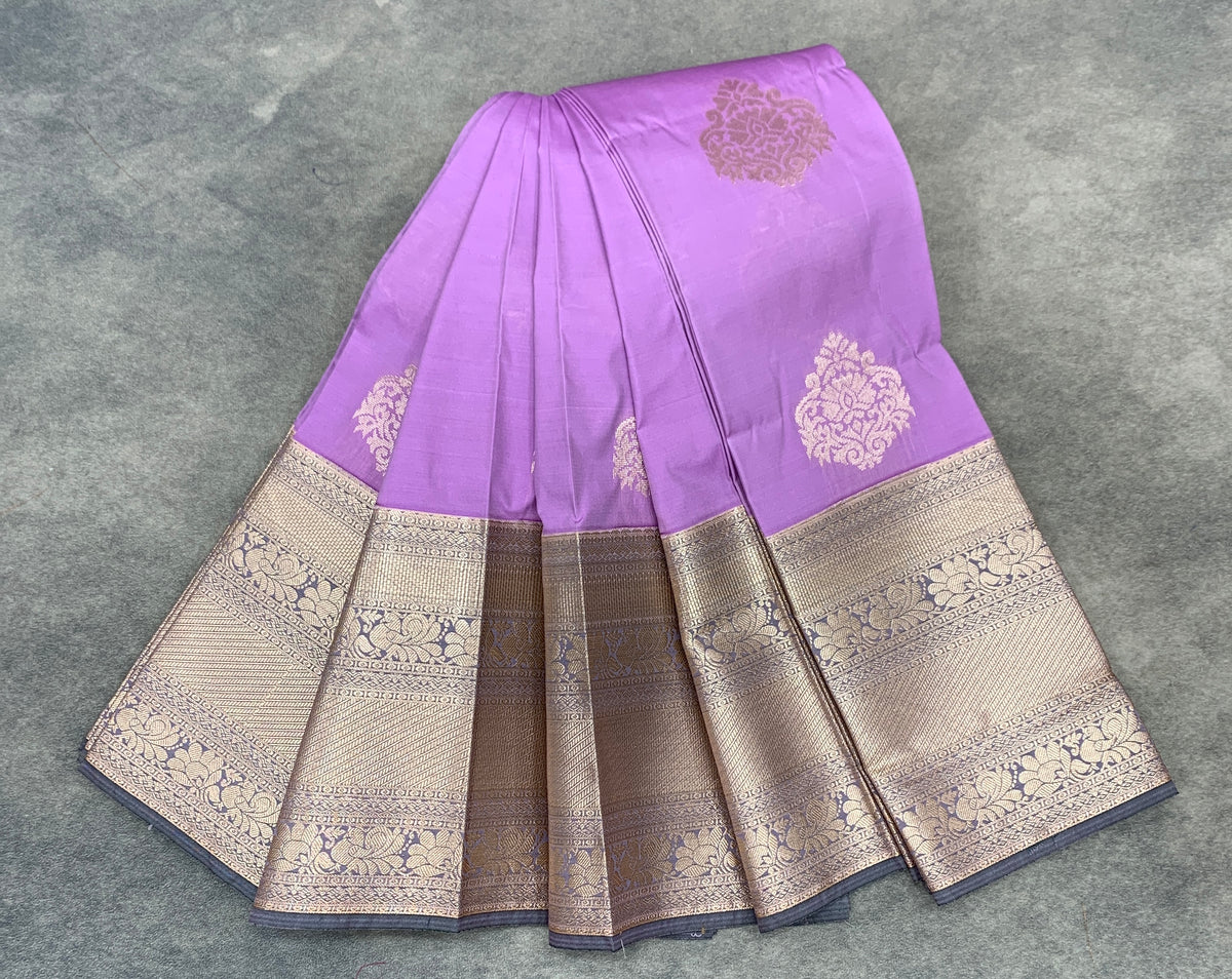 Soft Silk Casual Saree Lavender Colour with Copper Zari Border
