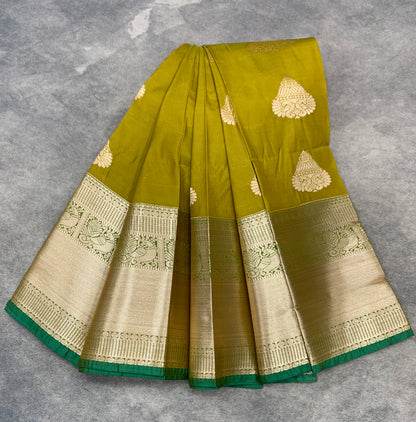 Soft Silk Casual Saree Mehendi Green Colour with Sliver Zari Border