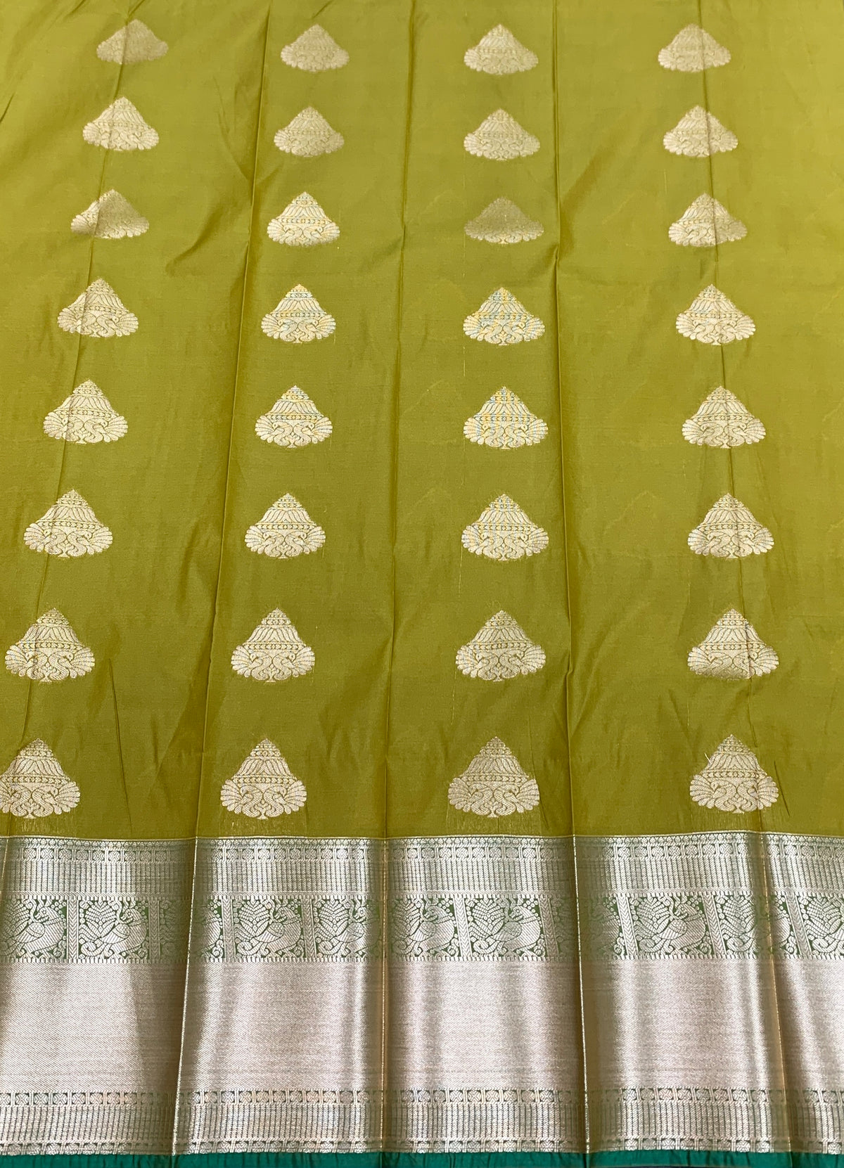 Soft Silk Casual Saree Mehendi Green Colour with Sliver Zari Border