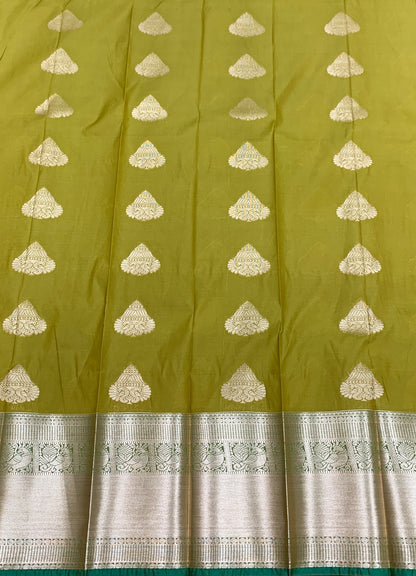 Soft Silk Casual Saree Mehendi Green Colour with Sliver Zari Border