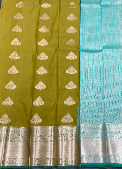 Soft Silk Casual Saree Mehendi Green Colour with Sliver Zari Border