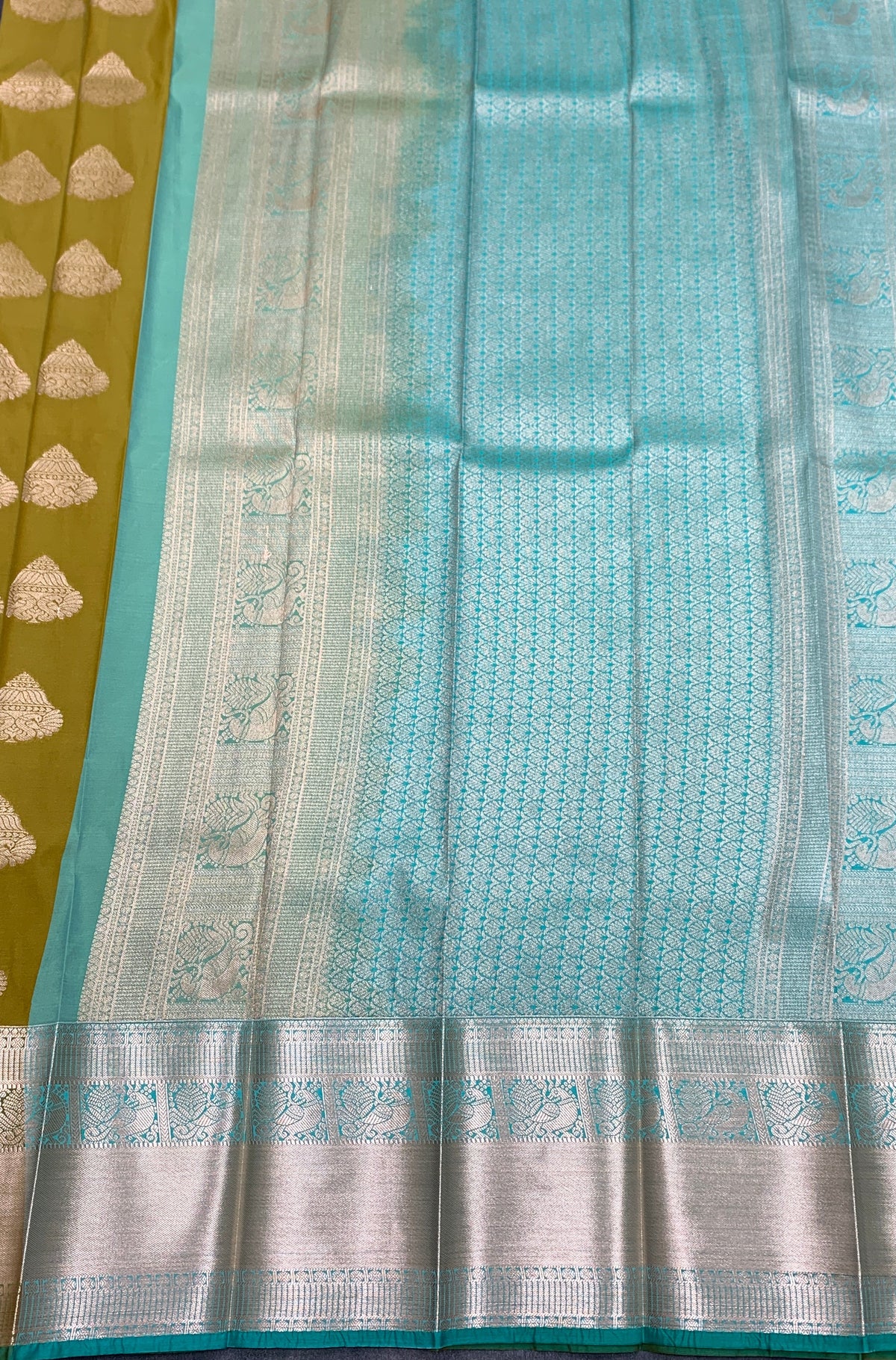 Soft Silk Casual Saree Mehendi Green Colour with Sliver Zari Border