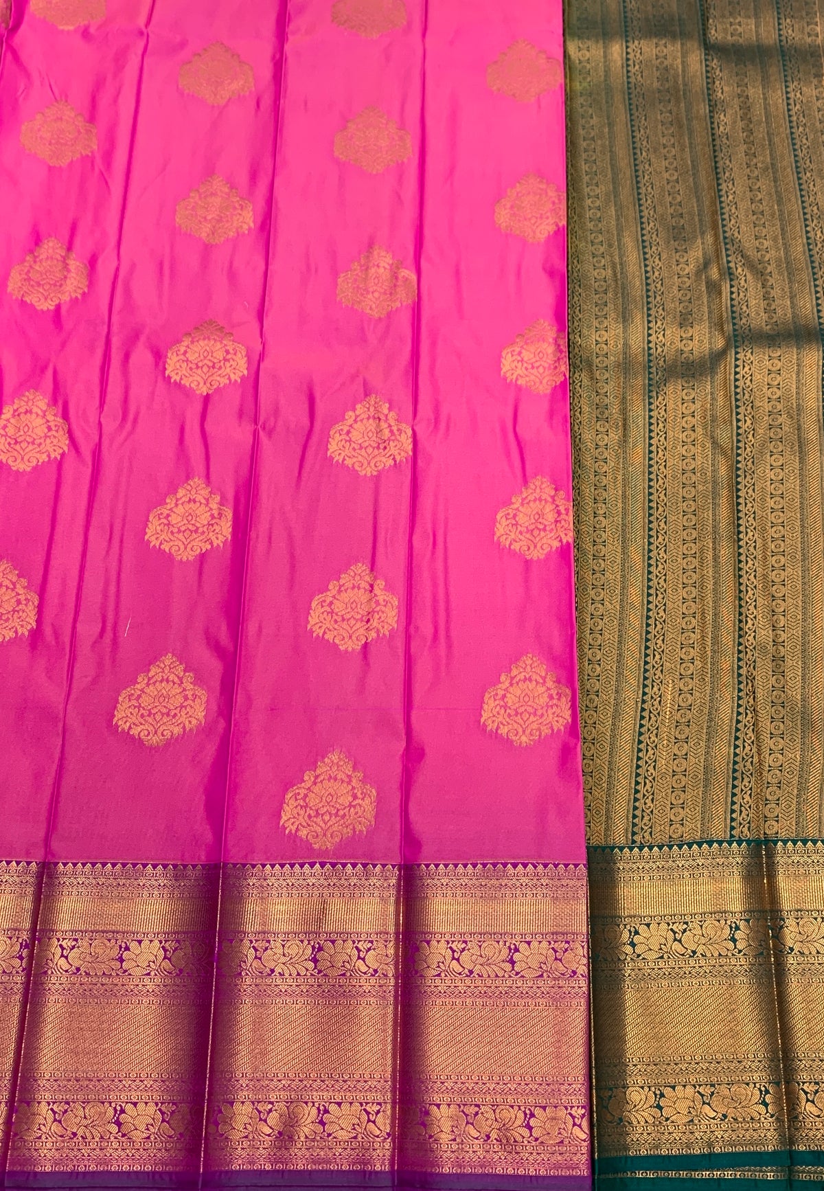 Soft Silk Casual Saree Rani Pink Colour with Copper Zari Border