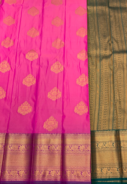 Soft Silk Casual Saree Rani Pink Colour with Copper Zari Border