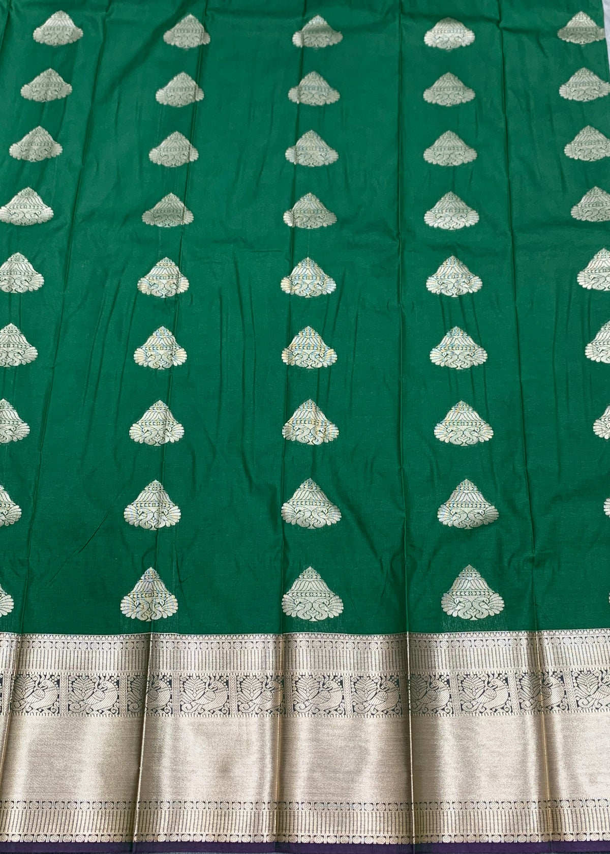 Soft Silk Casual Saree Green Colour with Golden Zari Border