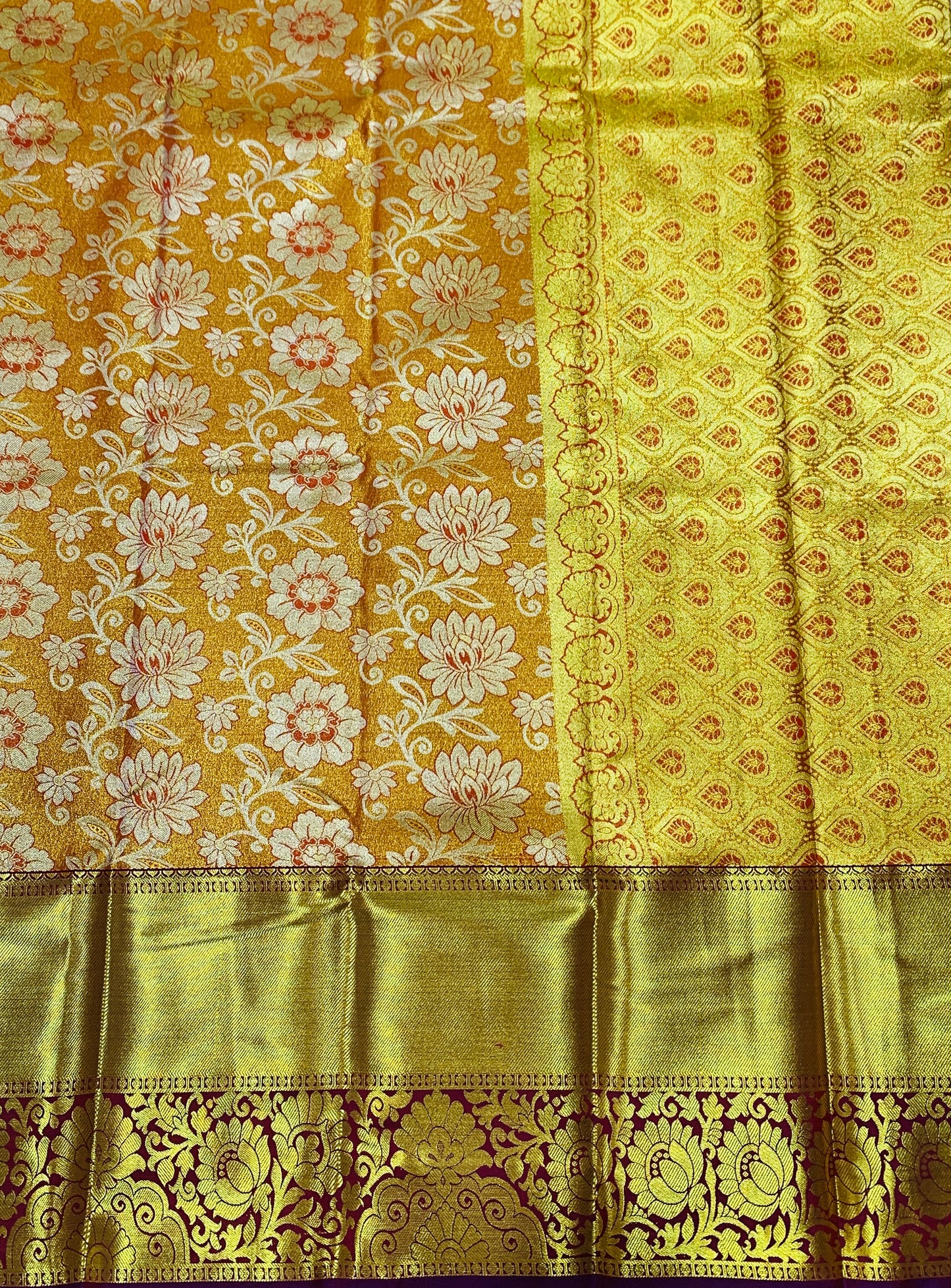 Golden Yellow shade Soft kanchi pattu with Brown and Golden Border