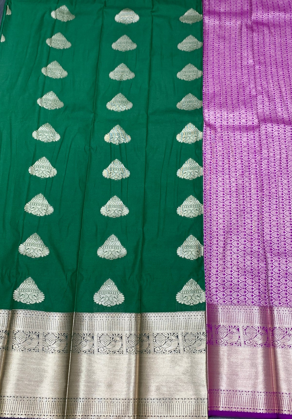 Soft Silk Casual Saree Green Colour with Golden Zari Border