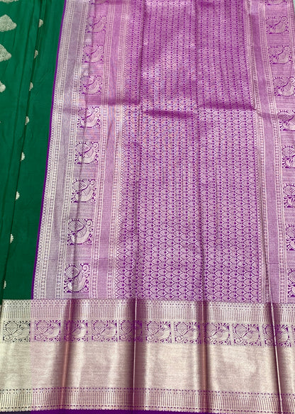 Soft Silk Casual Saree Green Colour with Golden Zari Border
