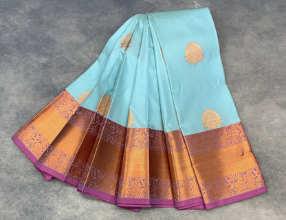 Soft Silk Casual Saree Ice Blue Colour with Copper Zari Border