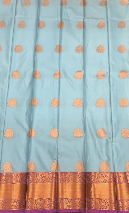 Soft Silk Casual Saree Ice Blue Colour with Copper Zari Border