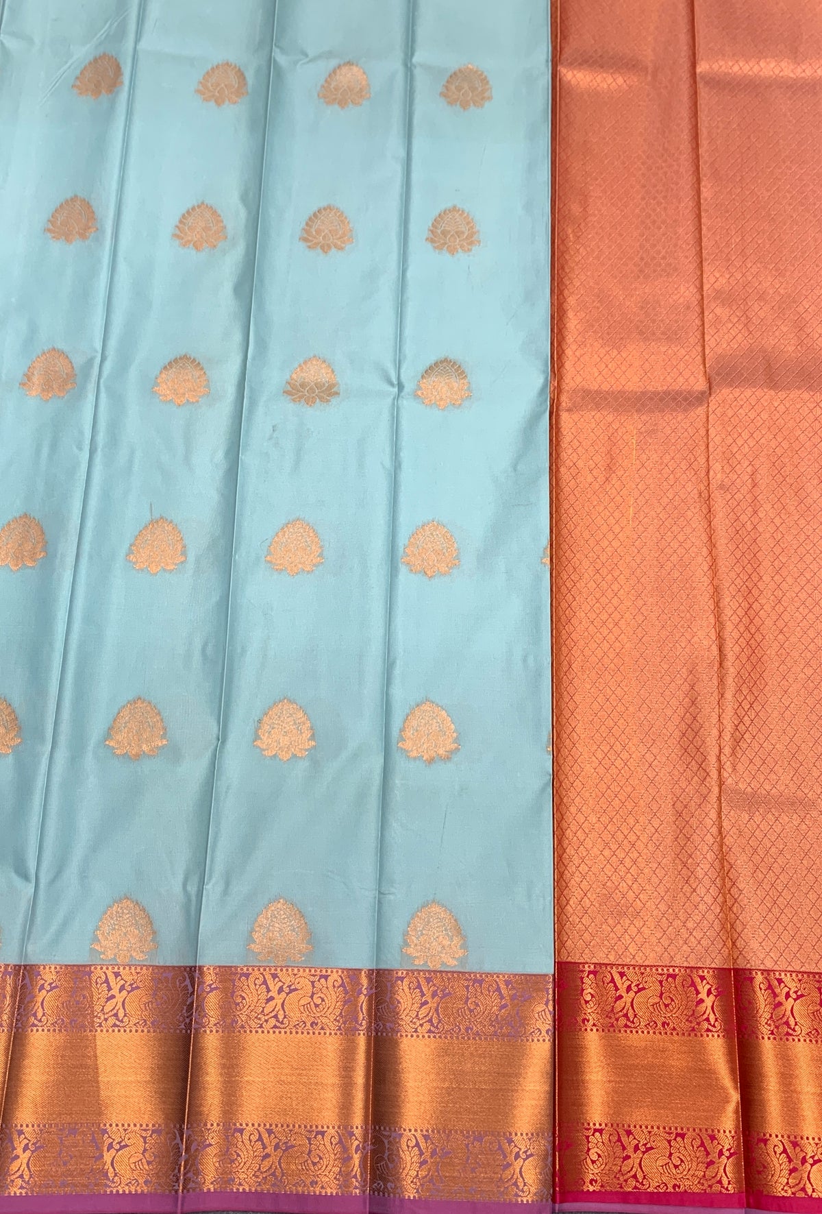 Soft Silk Casual Saree Ice Blue Colour with Copper Zari Border