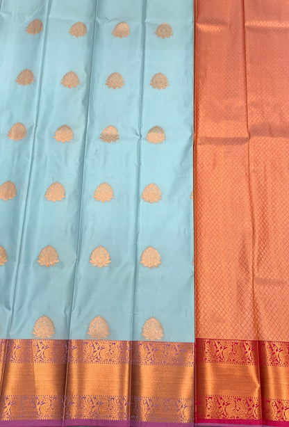 Soft Silk Casual Saree Ice Blue Colour with Copper Zari Border