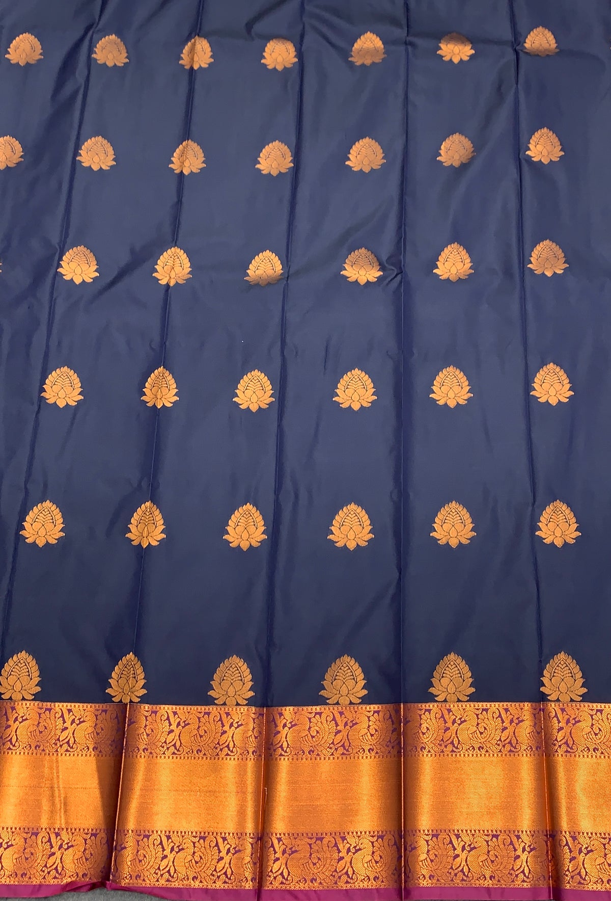 Soft Silk Casual Saree Navy Blue Colour with Copper Zari Border