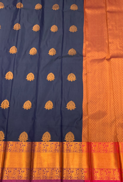 Soft Silk Casual Saree Navy Blue Colour with Copper Zari Border