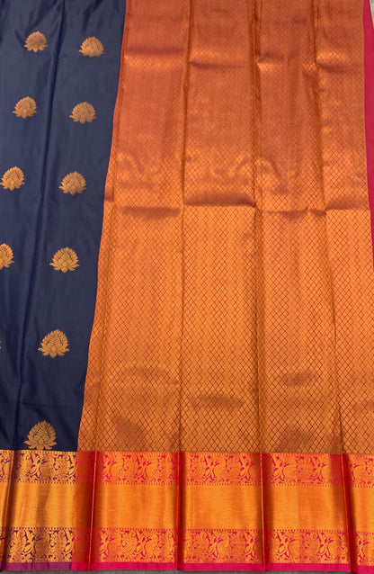 Soft Silk Casual Saree Navy Blue Colour with Copper Zari Border
