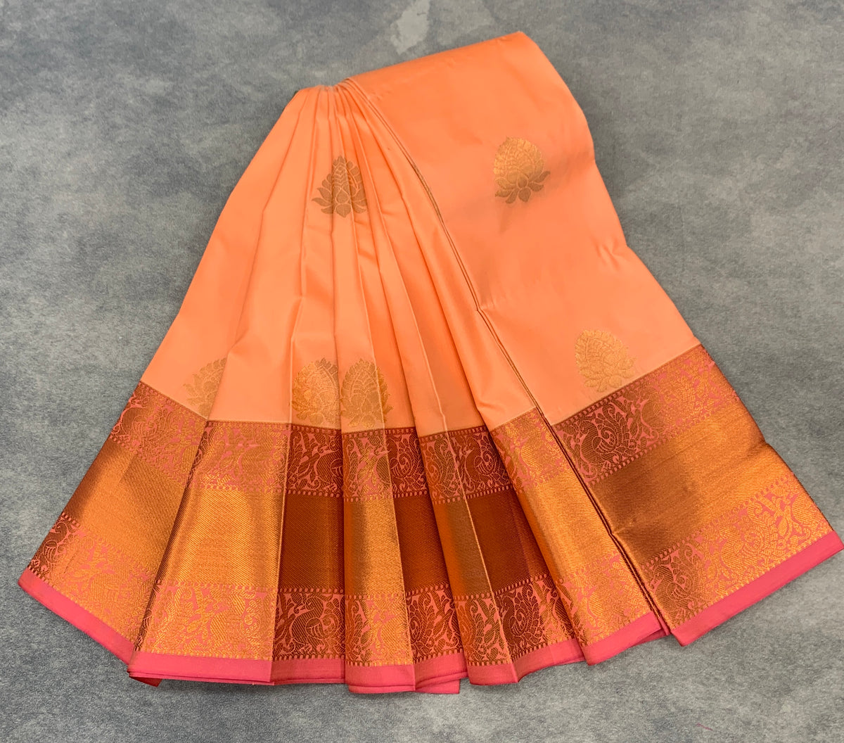 Soft Silk Casual Saree Peach Colour with Copper Zari Border