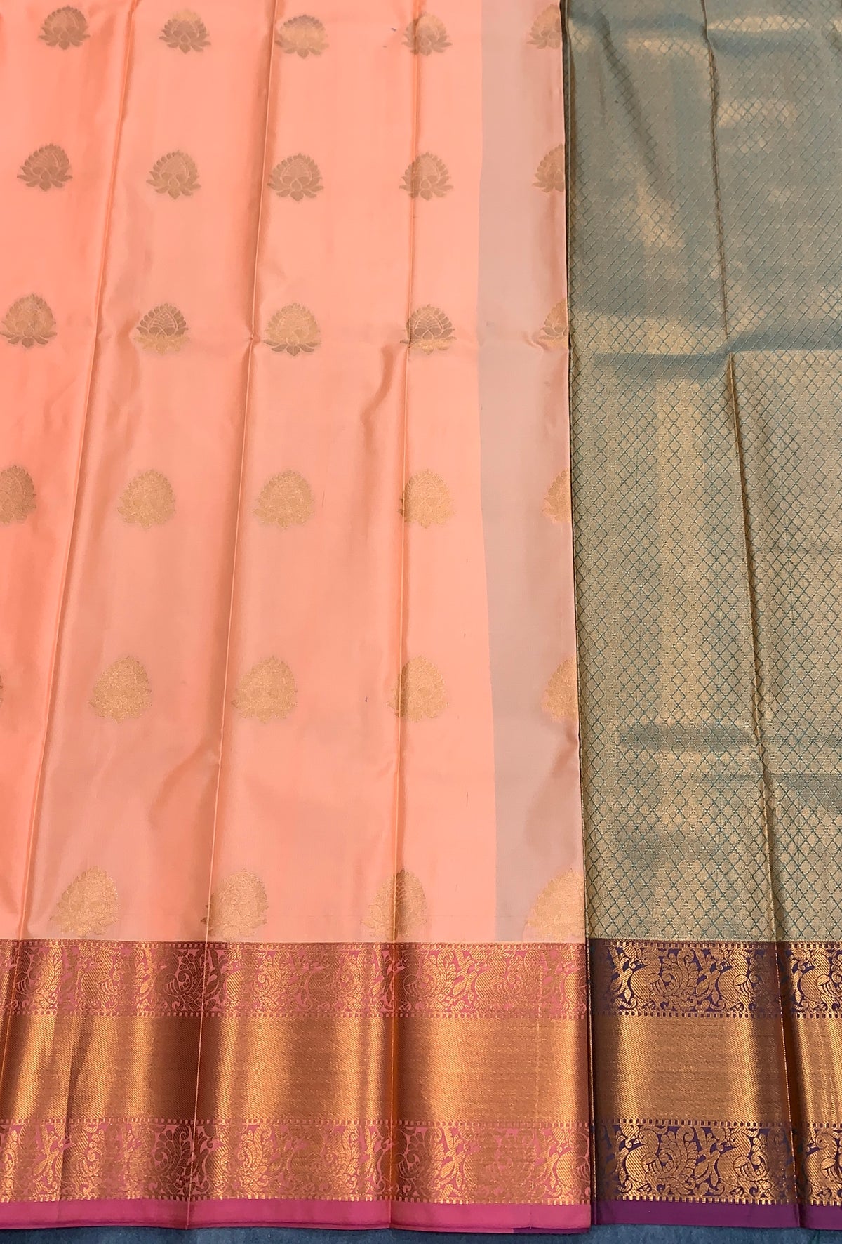 Soft Silk Casual Saree Peach Colour with Copper Zari Border