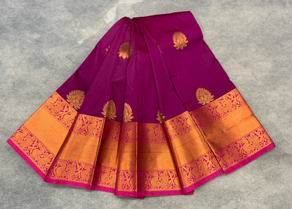 Soft Silk Casual Saree Magenta Colour with Copper Zari Border