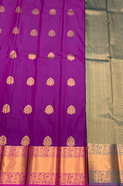 Soft Silk Casual Saree Magenta Colour with Copper Zari Border