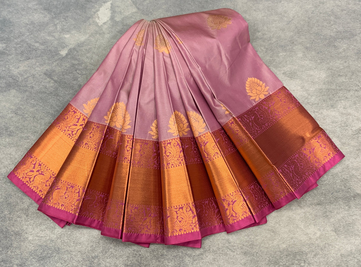 Soft Silk Casual Saree Onion Pink Colour with Copper Zari Border