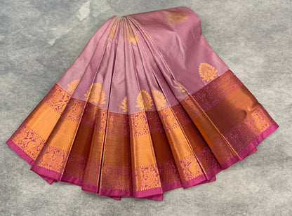 Soft Silk Casual Saree Onion Pink Colour with Copper Zari Border