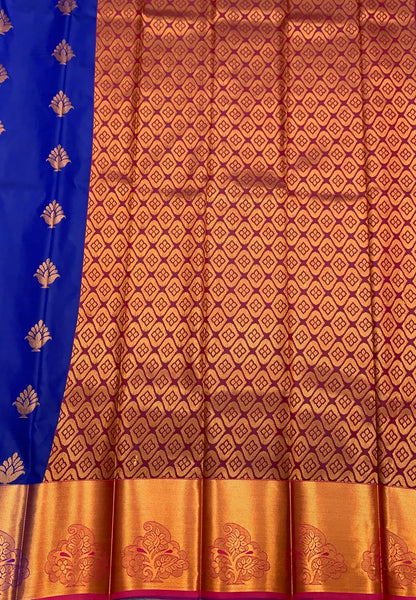 Soft Silk Casual Saree Pepsi Blue Colour with Copper Zari Border