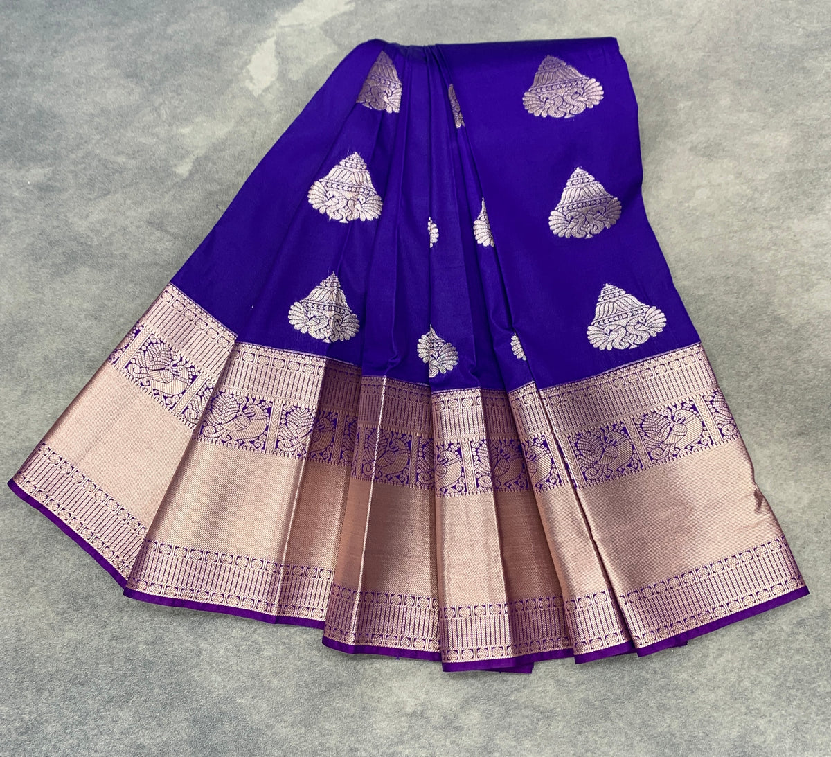 Soft Silk Casual Saree Violet Colour with Golden Zari Border