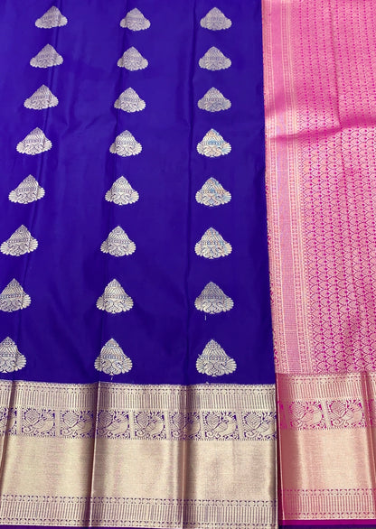 Soft Silk Casual Saree Violet Colour with Golden Zari Border