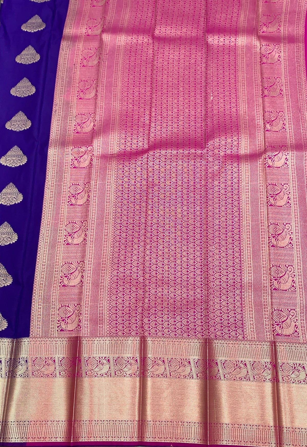 Soft Silk Casual Saree Violet Colour with Golden Zari Border