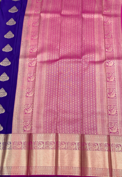 Soft Silk Casual Saree Violet Colour with Golden Zari Border