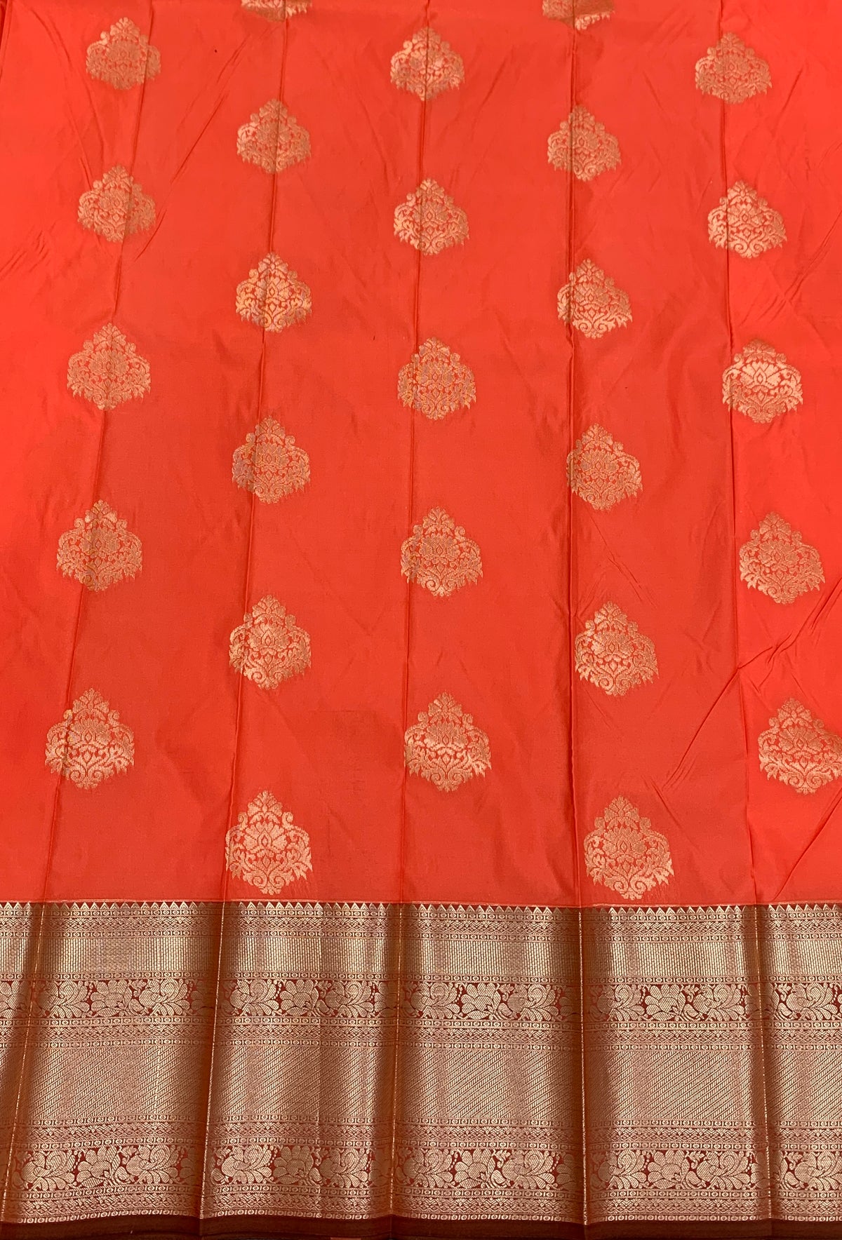 Soft Silk Casual Saree Peaches Orange Colour with Copper Zari Border