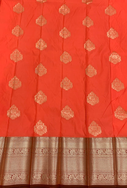 Soft Silk Casual Saree Peaches Orange Colour with Copper Zari Border