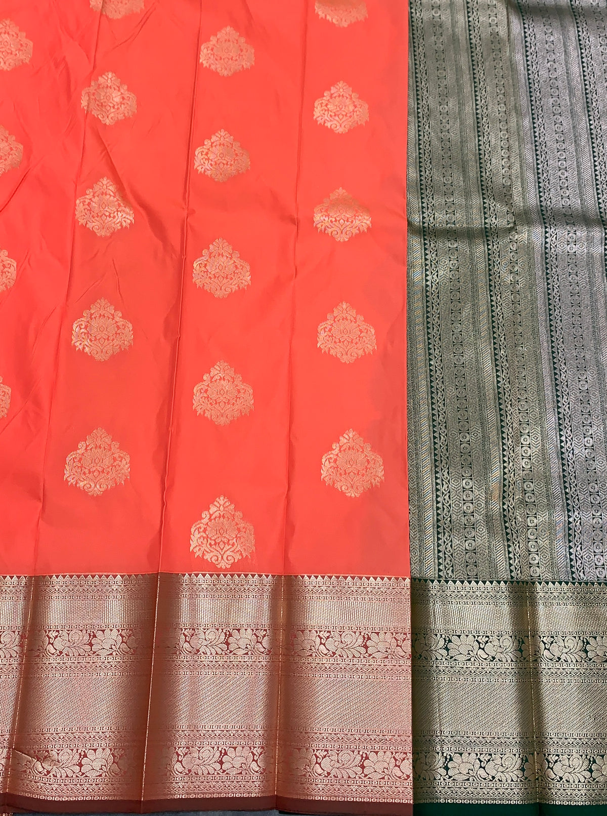 Soft Silk Casual Saree Peaches Orange Colour with Copper Zari Border