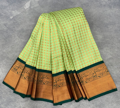 Soft Silk Casual Saree Pista Green Colour with Green and Copper Zari Border