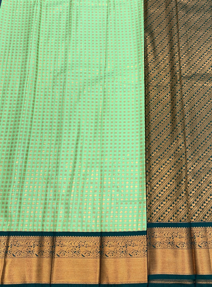 Soft Silk Casual Saree Pista Green Colour with Green and Copper Zari Border