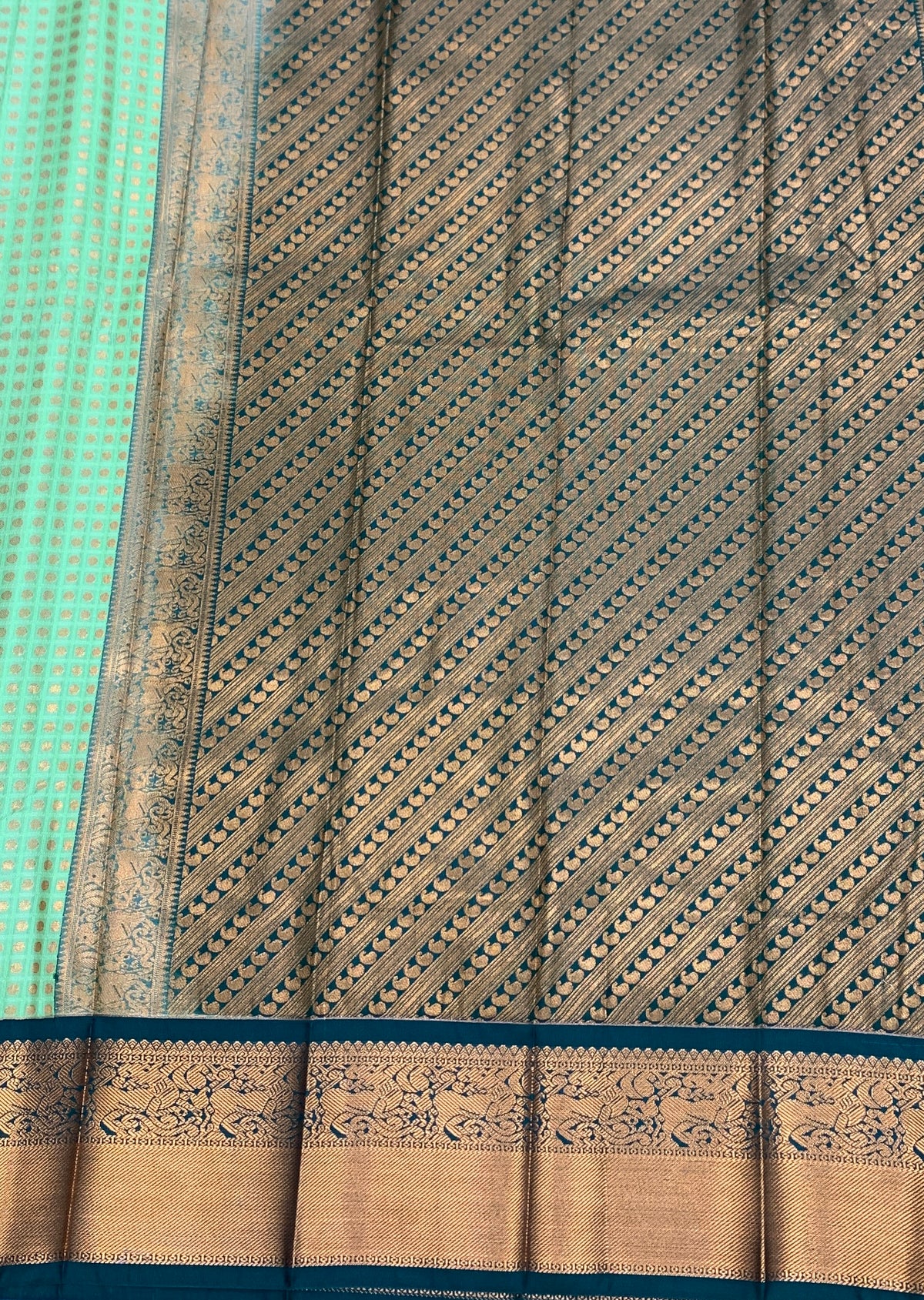 Soft Silk Casual Saree Pista Green Colour with Green and Copper Zari Border